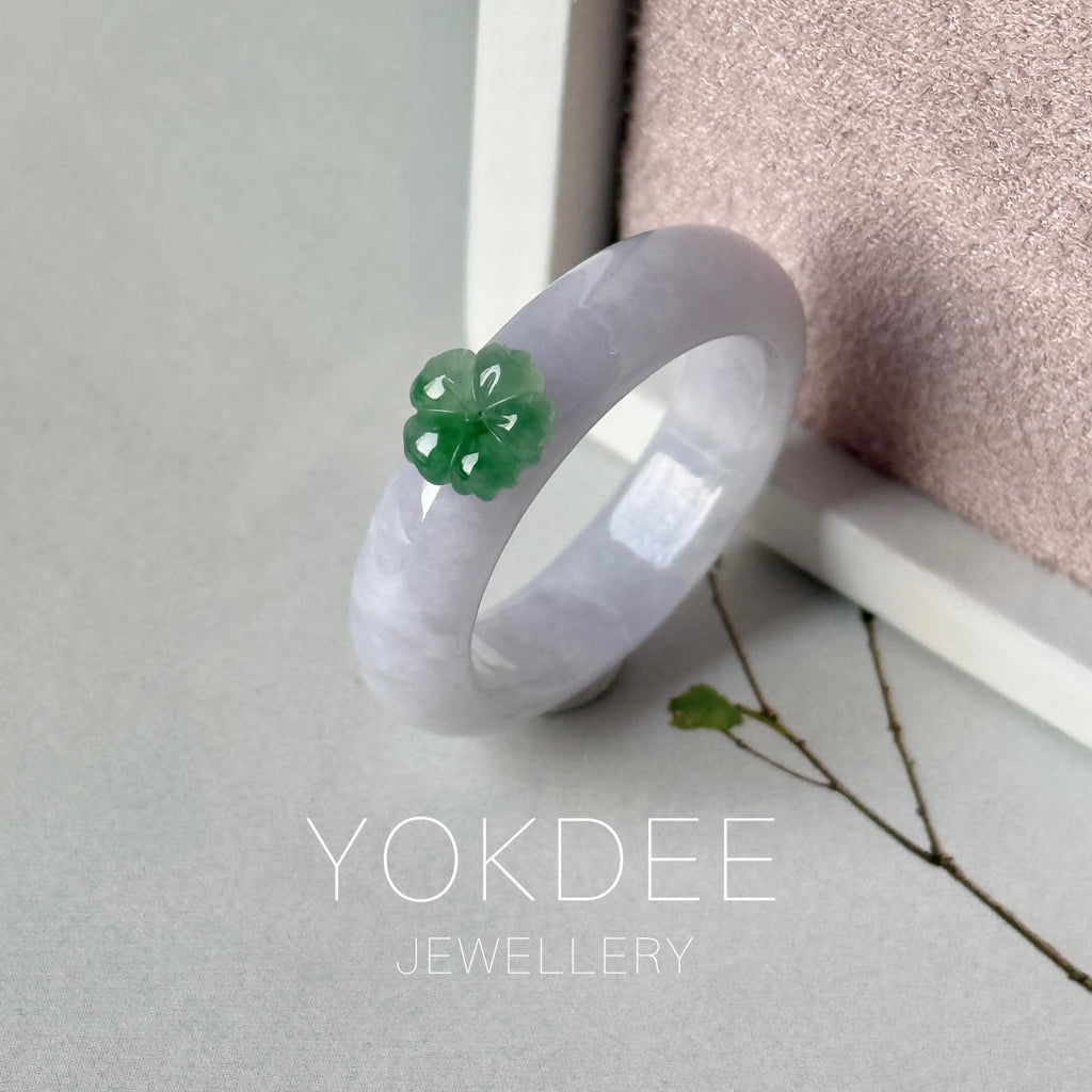 (Custom) 19.1mm A-Grade Natural Lavender Jadeite Joseon Ring (Apple Green Sakura Flower) No.162678