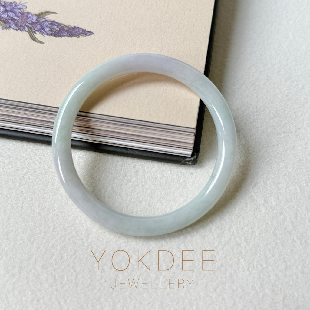 SOLD OUT: 53.7mm A-Grade Natural Lavender Green Jadeite Traditional Round Slim Cut Bangle No.152072