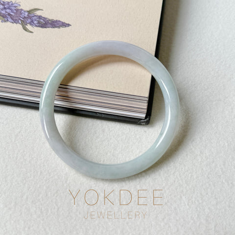 SOLD OUT: 53.7mm A-Grade Natural Lavender Green Jadeite Traditional Round Slim Cut Bangle No.152072