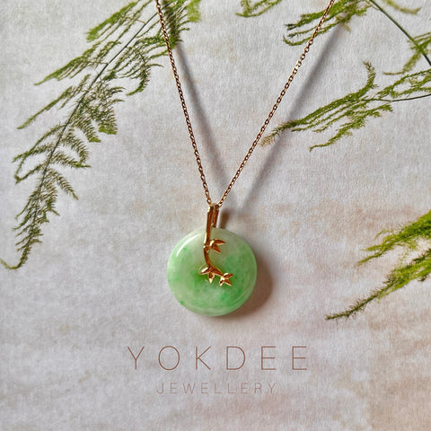 SOLD OUT: A-Grade Moss On Snow Jadeite Donut Pendant (Bamboo) No.172147