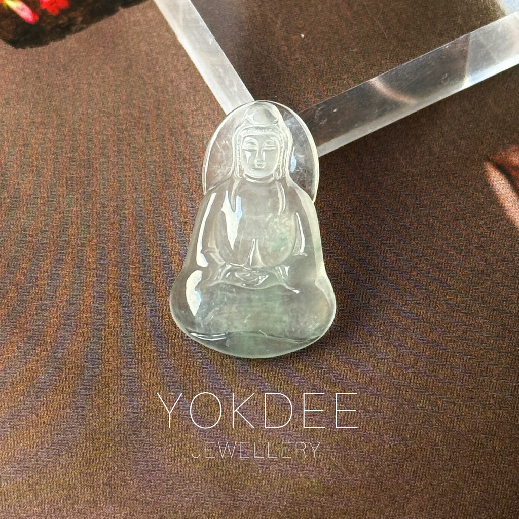 Highly Icy A-Grade Natural Jadeite Goddess of Mercy Pendant No. 172732