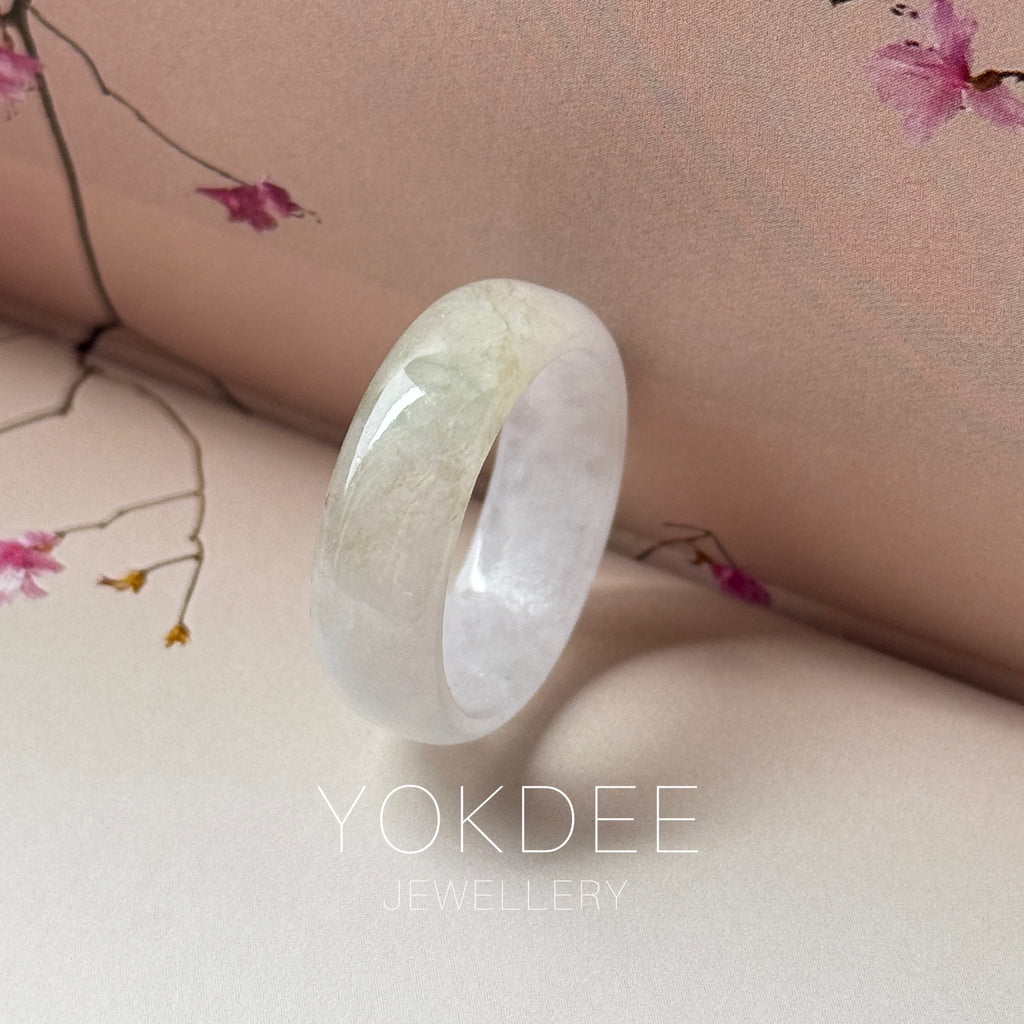 18mm A-Grade Natural White Jadeite Abacus Ring Band No.162546