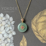 A-Grade Natural Greenish Blue Jadeite Donut Peranakan Tile Pendant No.172639