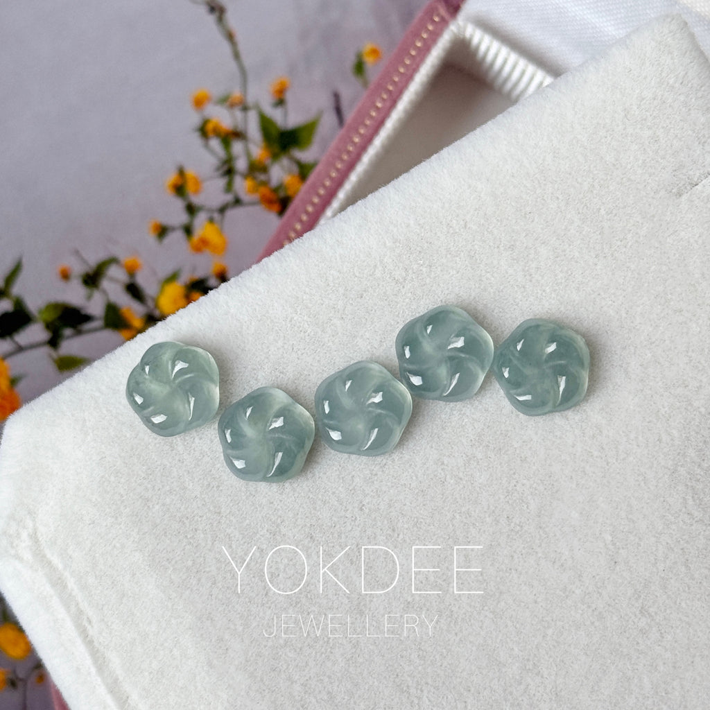 Icy A-Grade Steel Blue Jadeite Frangipani Flowers No. 130529