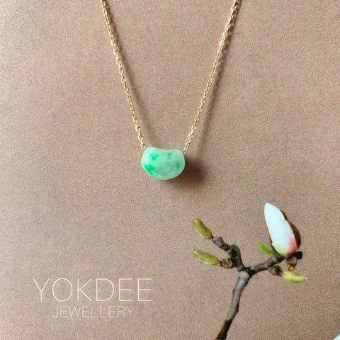 A-Grade Natural Moss On Snow Jadeite Jelly Bean Pendant No.172826