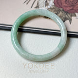 57.2mm A-Grade Natural Moss On Snow Jadeite Traditional Round Bangle No.152069