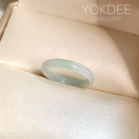 17mm A-Grade White Green Jadeite Slim Cut Ring Band No. 162600