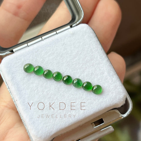 3.5/3.6mm A-Grade Natural Imperial Green Jadeite Round Cabochon Set No.130420