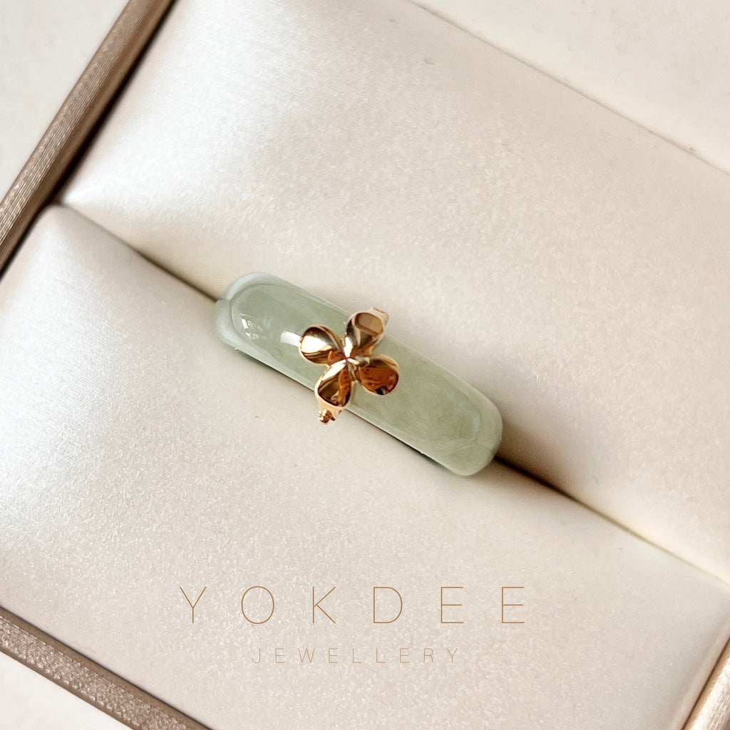 18.1mm A-Grade Natural Yellowish Green Jadeite Ring with V.Petals Embellishment No.162323