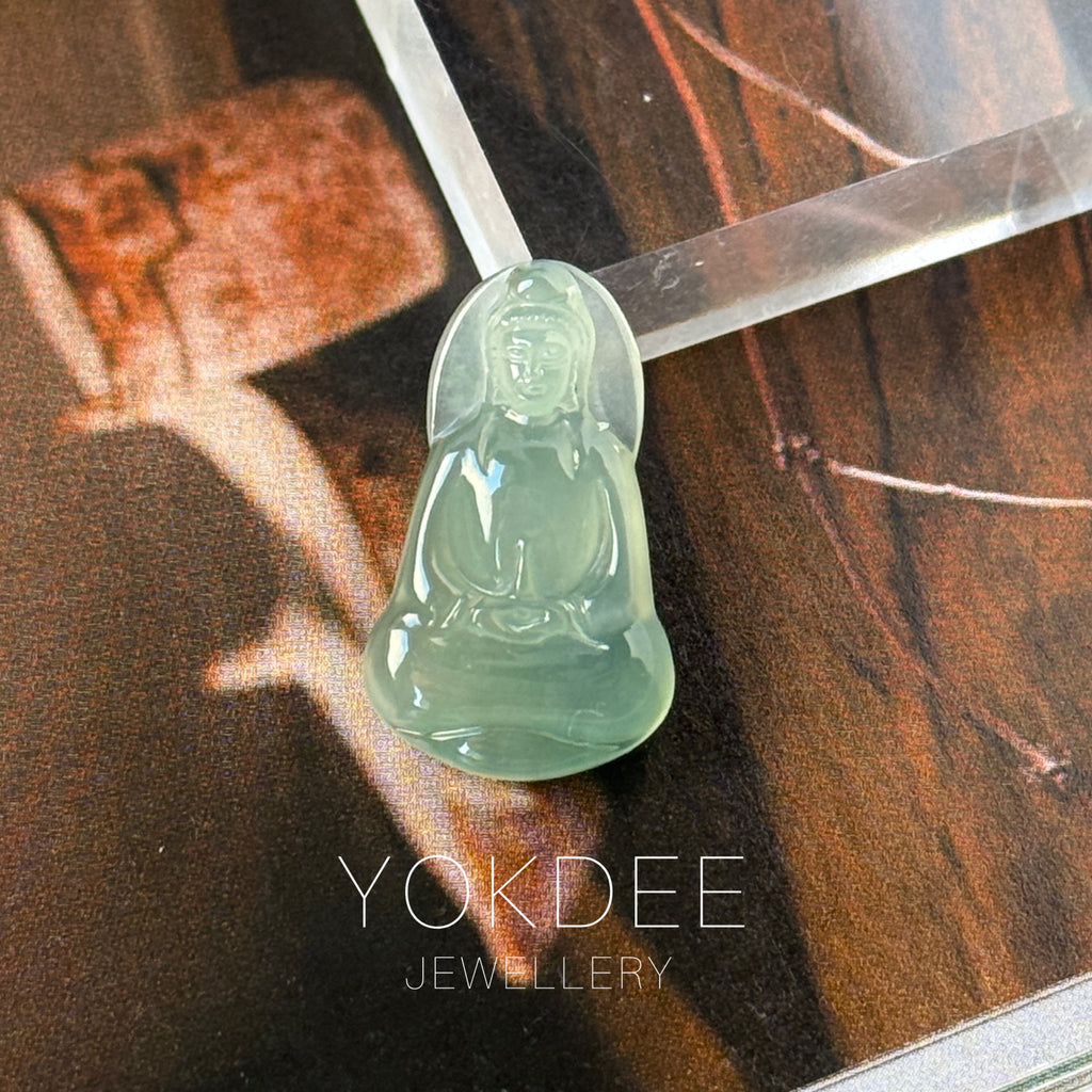 Icy A-Grade Natural Bluish Green Jadeite Goddess of Mercy Pendant No. 172733