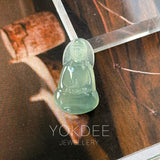 Icy A-Grade Natural Bluish Green Jadeite Goddess of Mercy Pendant No. 172733