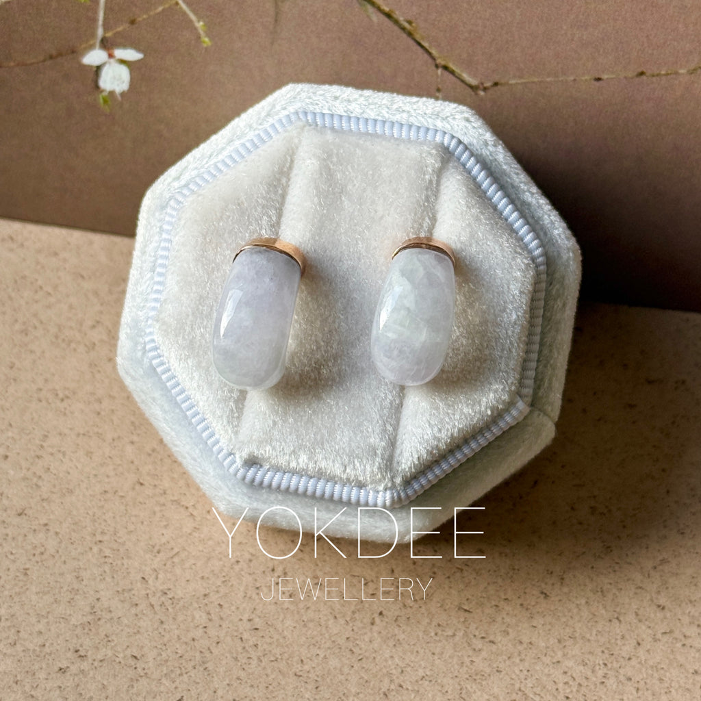A-Grade Natural Lavender Jadeite Cloop Earring Studs No.180797