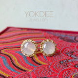 Icy A-Grade Natural Light Pink Jadeite Sisal Rope Stud Earrings No. 180933