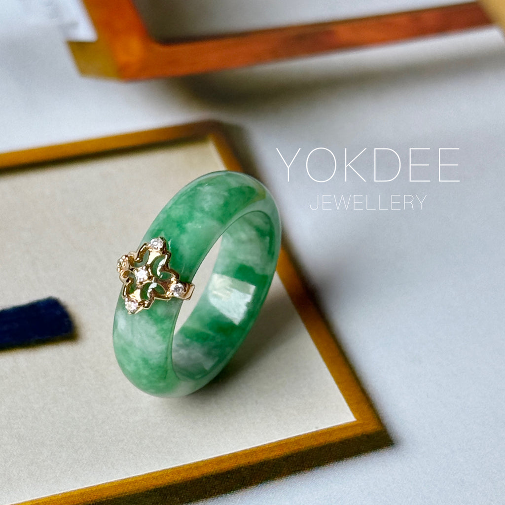 17.8mm A-Grade Natural Imperial Green Jadeite Peranakan Tile Ring No. 162625