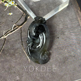 Icy A-Grade Black Jadeite Ruyi Pendant No. 172718