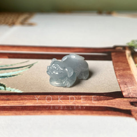 A-Grade Natural Greyish Blue Jadeite Pig Pendant No.172203