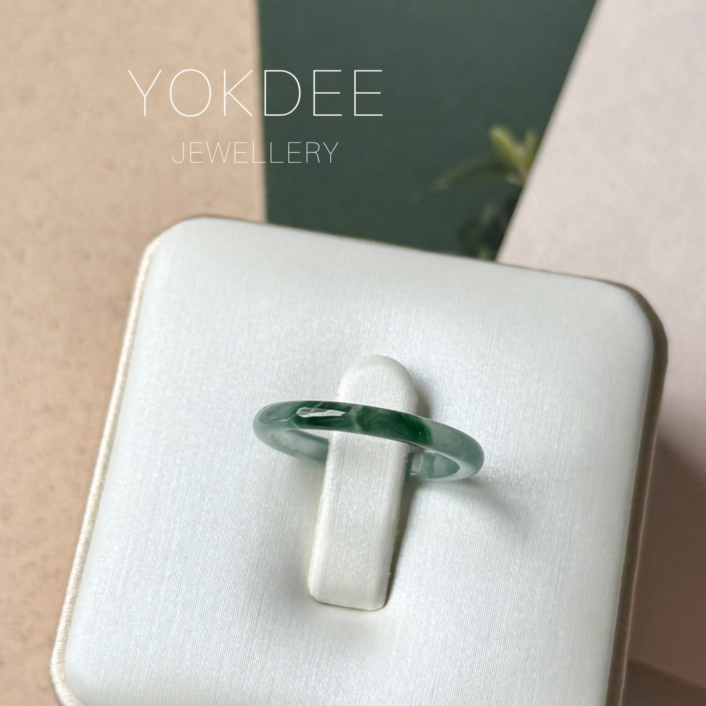 16.2mm Icy A-Grade Natural Blue Green Jadeite Slim Cut Ring Band No. 162638