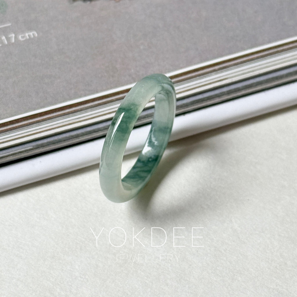 16.6mm A-Grade Natural Floral Jadeite Slim Cut Ring Band No. 162615