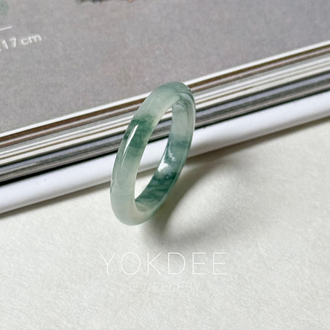 16.6mm A-Grade Natural Floral Jadeite Slim Cut Ring Band No. 162615
