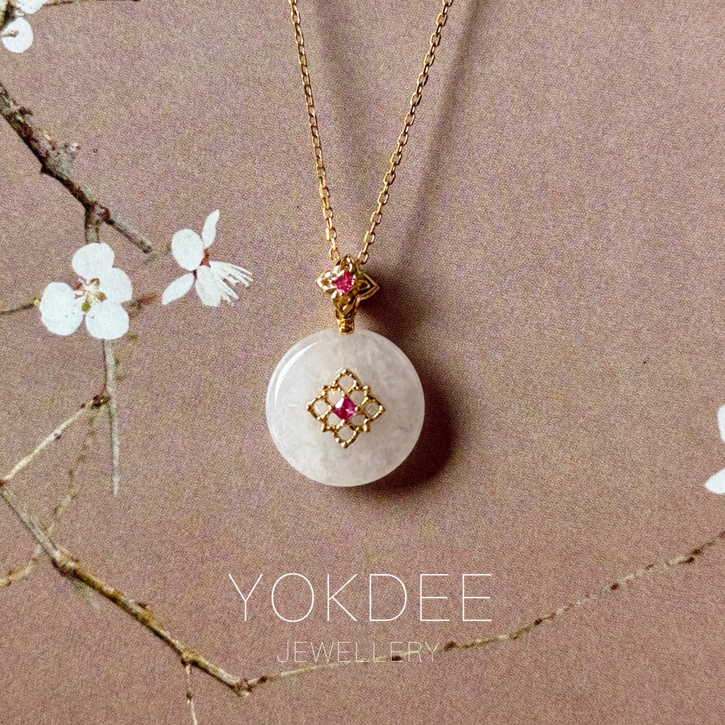 Icy A-Grade Natural Light Pink Jadeite Donut Peranakan Tile Pendant No.172925