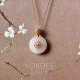 Icy A-Grade Natural Light Pink Jadeite Donut Peranakan Tile Pendant No.172925