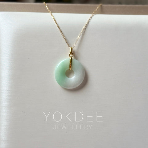 SOLD OUT: A-Grade Natural Moss On Snow Jadeite Ancient Coin Donut Pendant No.172581