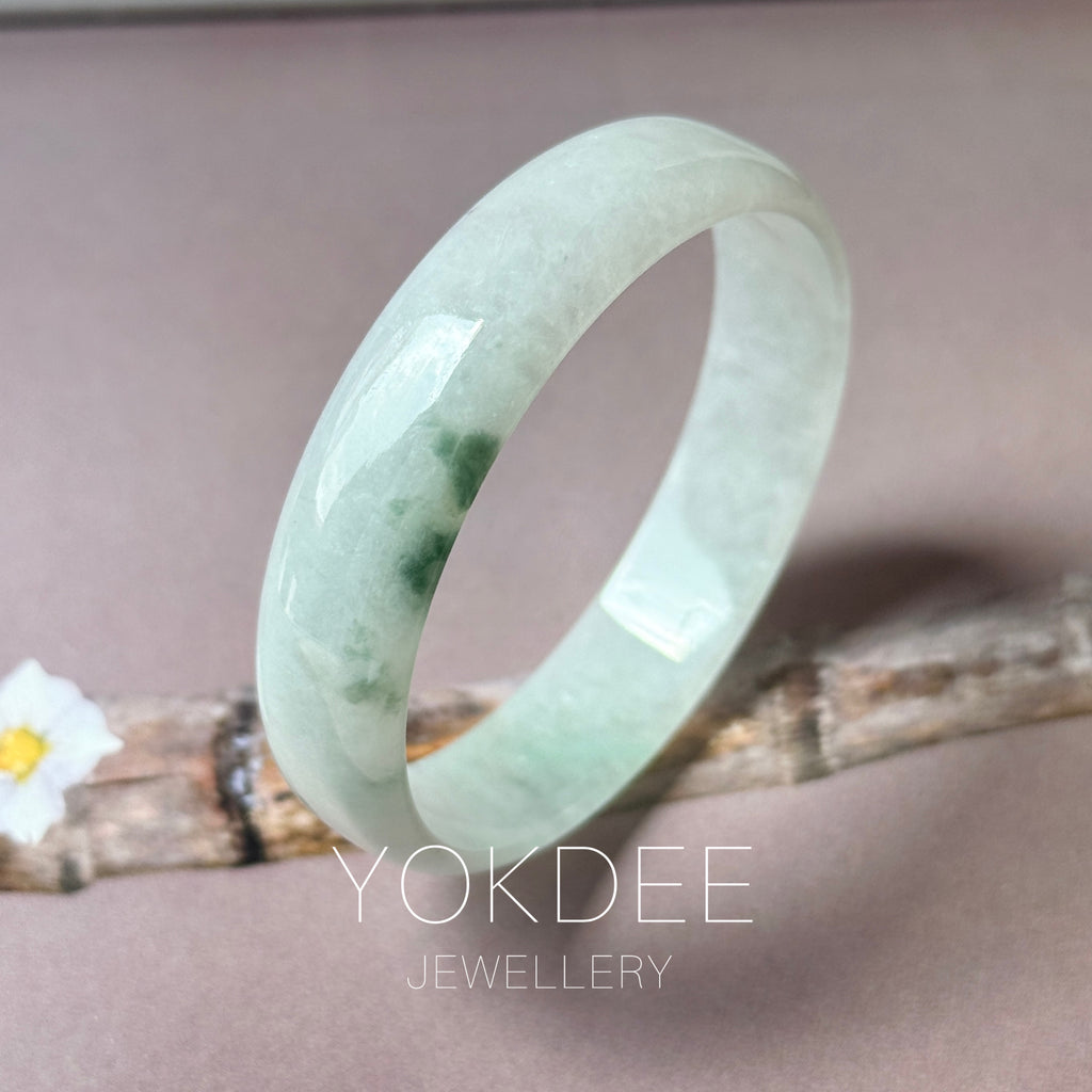 52.5mm A-Grade Natural Floral Jadeite Modern Round Bangle No.152190
