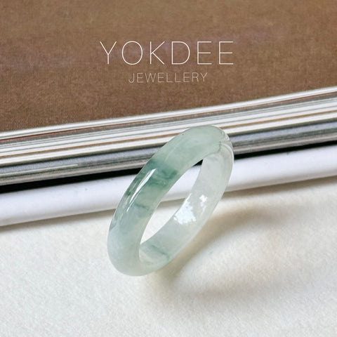 15.5mm A-Grade Natural Floral Jadeite Slim Cut Ring Band No. 162617