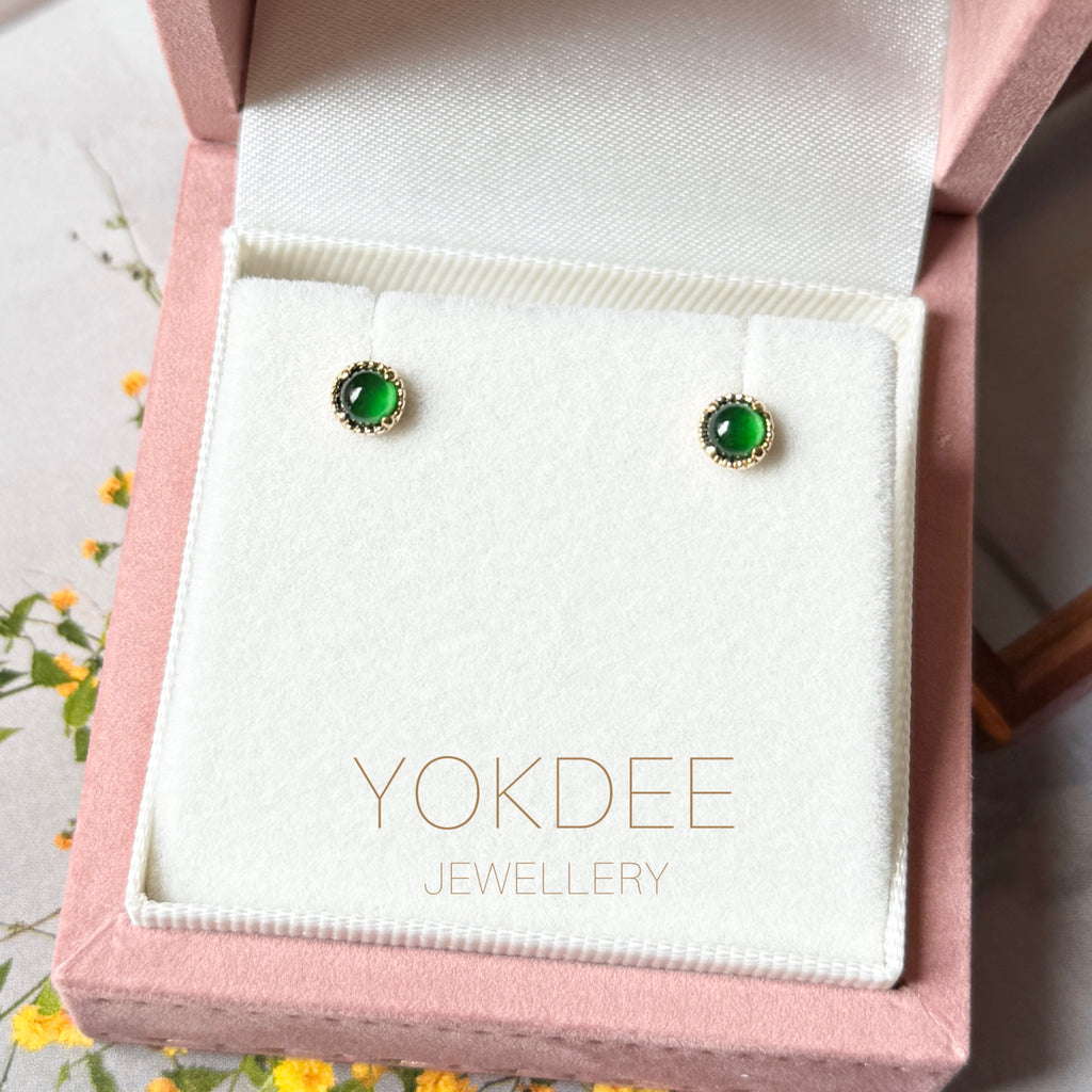 Icy A-Grade Natural Imperial Green Jadeite Petite Dolly Earring (Champagne) No.180949