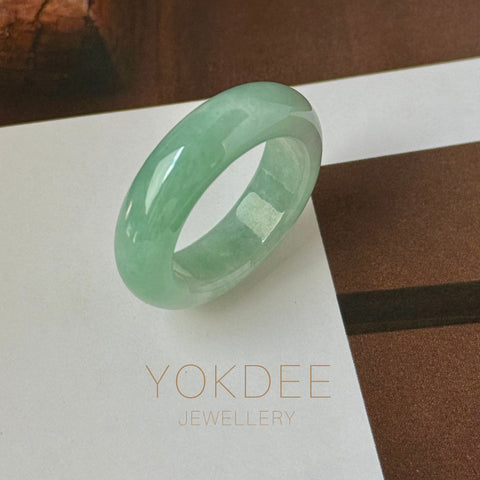 17.4mm A-Grade Natural Moss On Snow Jadeite Ring Band No. 162566