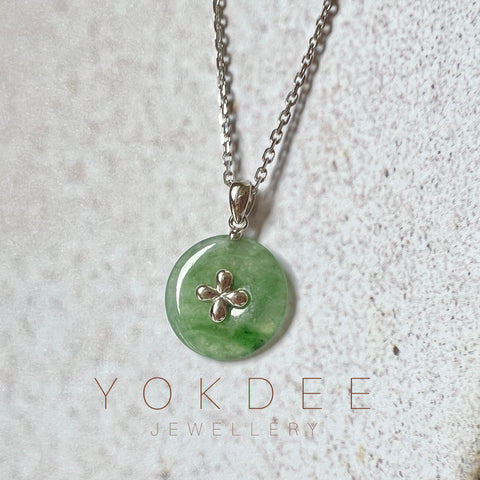 Icy A-Grade Floral Imperial Green Jadeite Donut Pendant (Lilac Flower) No.172100