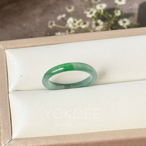 14.1mm Icy A-Grade Natural Blue Green Jadeite Slim Cut Ring Band No. 162569