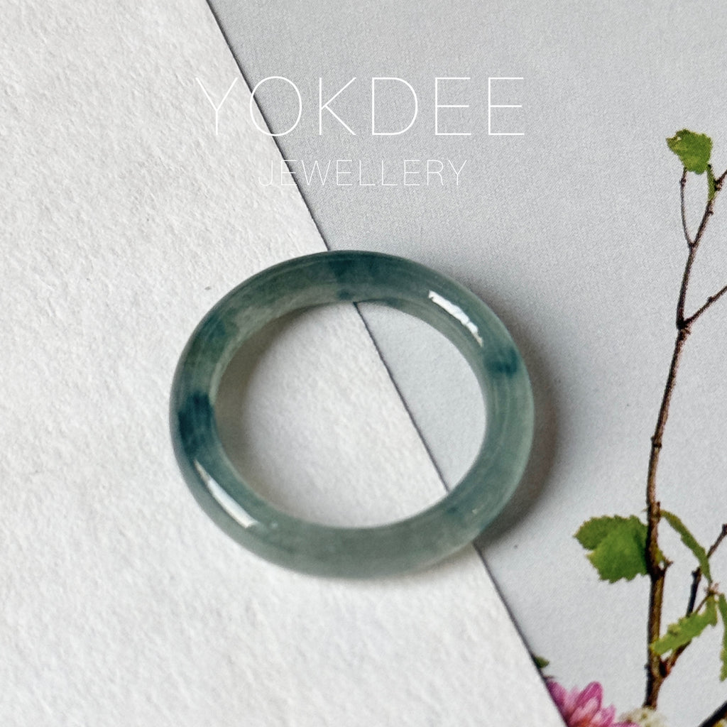 16.1mm A-Grade Natural Blue Floral Jadeite Slim Cut Ring Band No. 162671