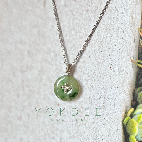 A-Grade Floral Yellowish Green Jadeite Donut Pendant (Lilac Flower) No.172101