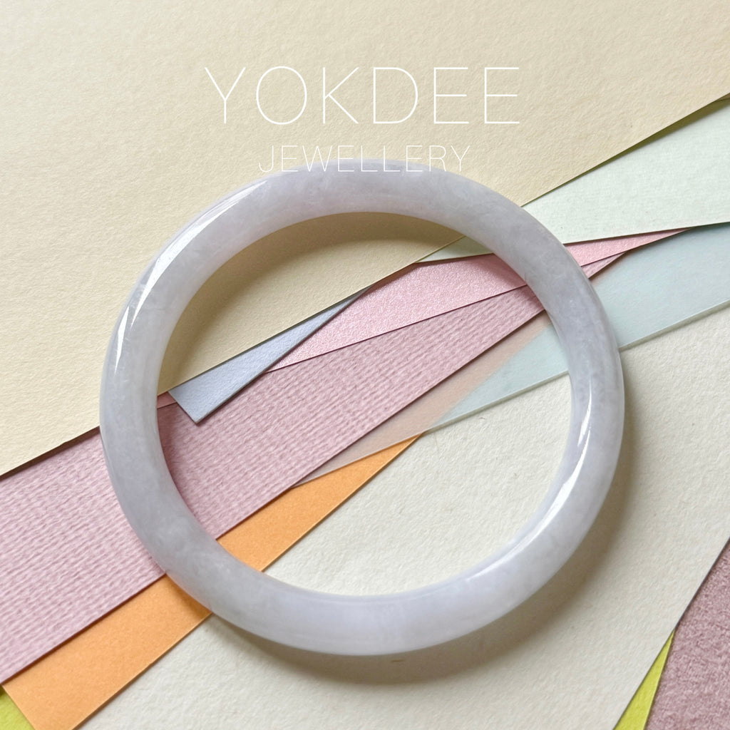 54mm A-Grade Natural Light Lavender Green Jadeite Traditional Round Slim Cut Bangle No. 152212