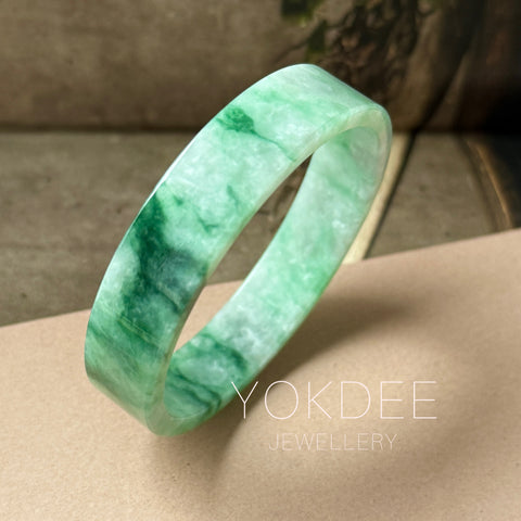 50mm A-Grade Natural Floral Imperial Green Jadeite Modern Round Bangle No.152164