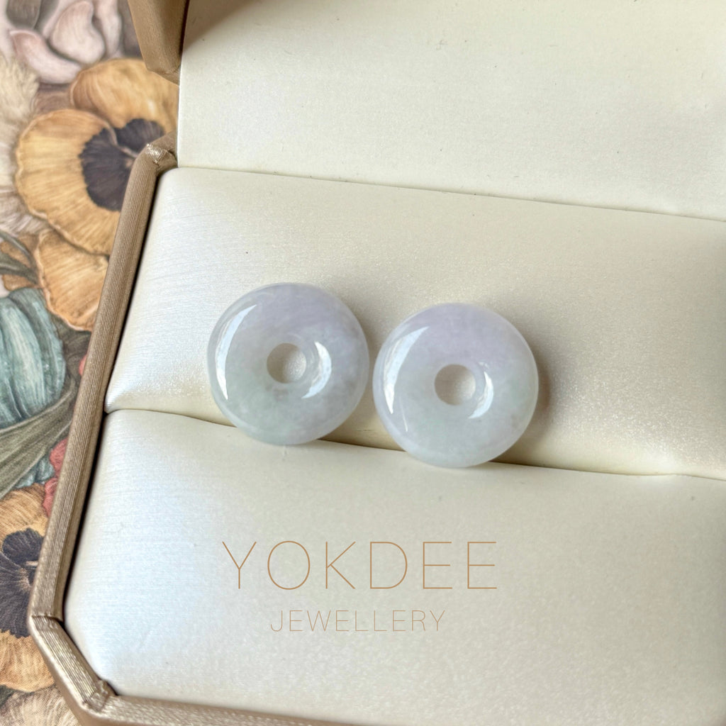 A-Grade Natural Lavender Green Jadeite Bagel Pair No.180866
