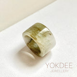 17.2mm A-Grade Natural Yellowish Green White Jadeite Archer Ring Band No. 161922