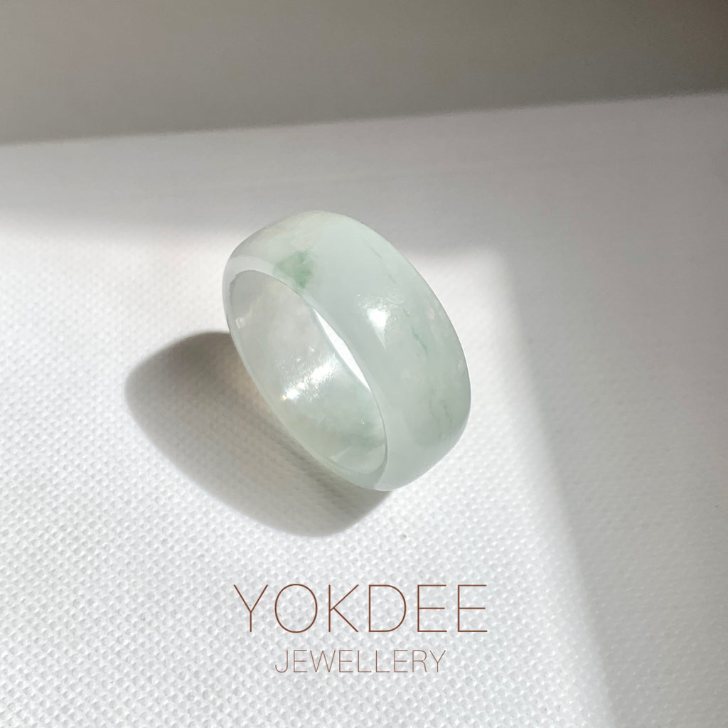 19mm A-Grade Natural Bluish Floral Jadeite Ring Band No.162526