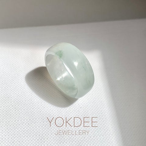 19mm A-Grade Natural Bluish Floral Jadeite Ring Band No.162526