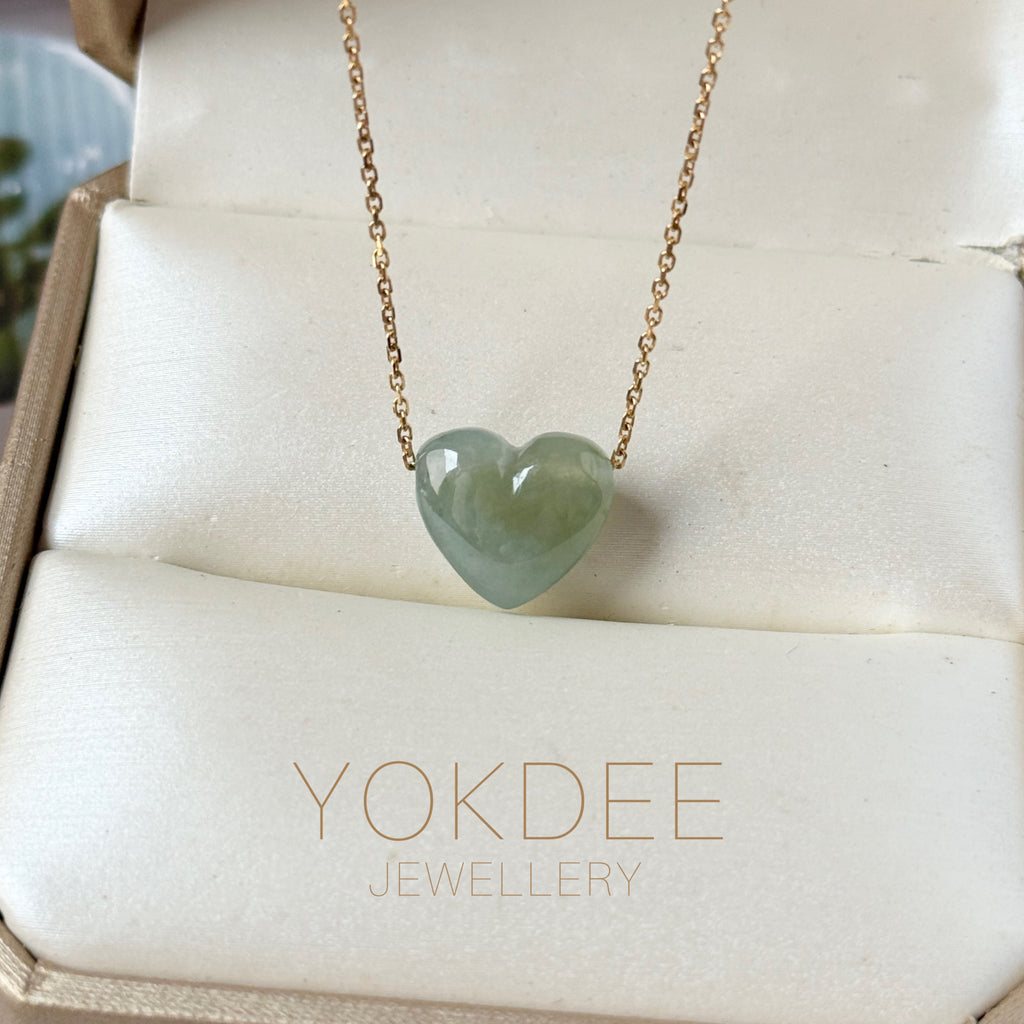A-Grade Natural Green Yellow Jadeite Heart Bean Pendant No.172894
