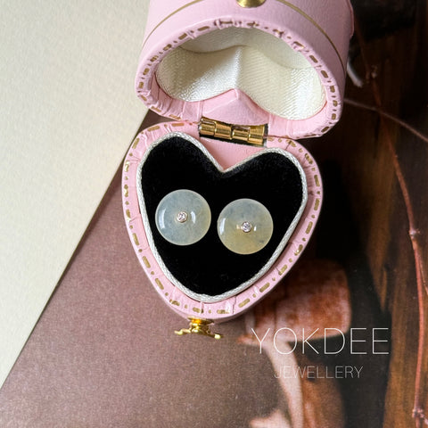 Icy A-Grade Natural Yellow White Jadeite Donut Stud Earrings No. 180942