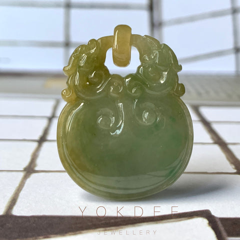 A-Grade Yellow Green Jadeite Ruyi Pendant No.170856