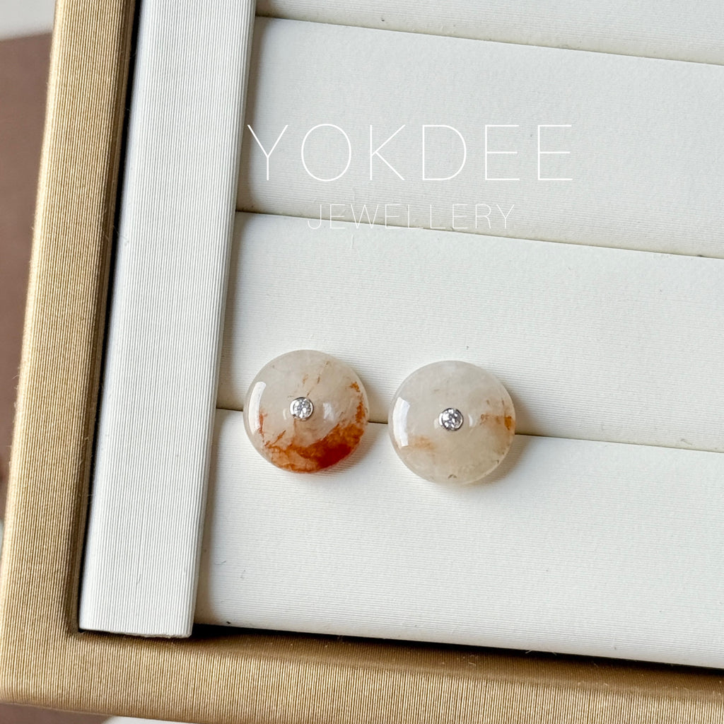 A-Grade Natural Osmanthus Floral Jadeite Donut Stud Earrings No. 180903
