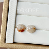 A-Grade Natural Osmanthus Floral Jadeite Donut Stud Earrings No. 180903