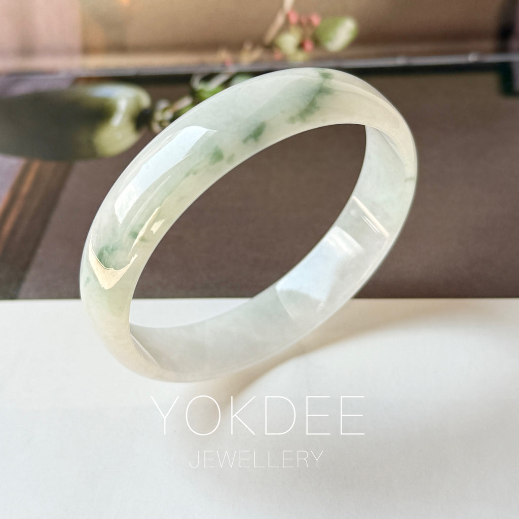 52.4mm A-Grade Natural Floral Jadeite Modern Round Bangle No.152193