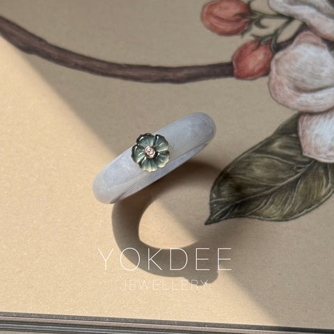 16.8mm A-Grade Natural Lavender Jadeite Joseon Dynasty Ring (Cherry Blossom) No.162477