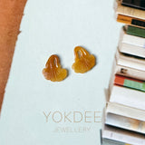 A-Grade Golden Jadeite Gingko Leaves Pair No. 130525