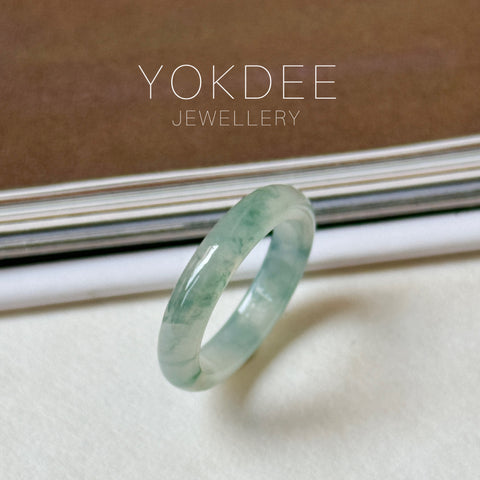 16mm A-Grade Natural Floral Jadeite Slim Cut Ring Band No. 162616