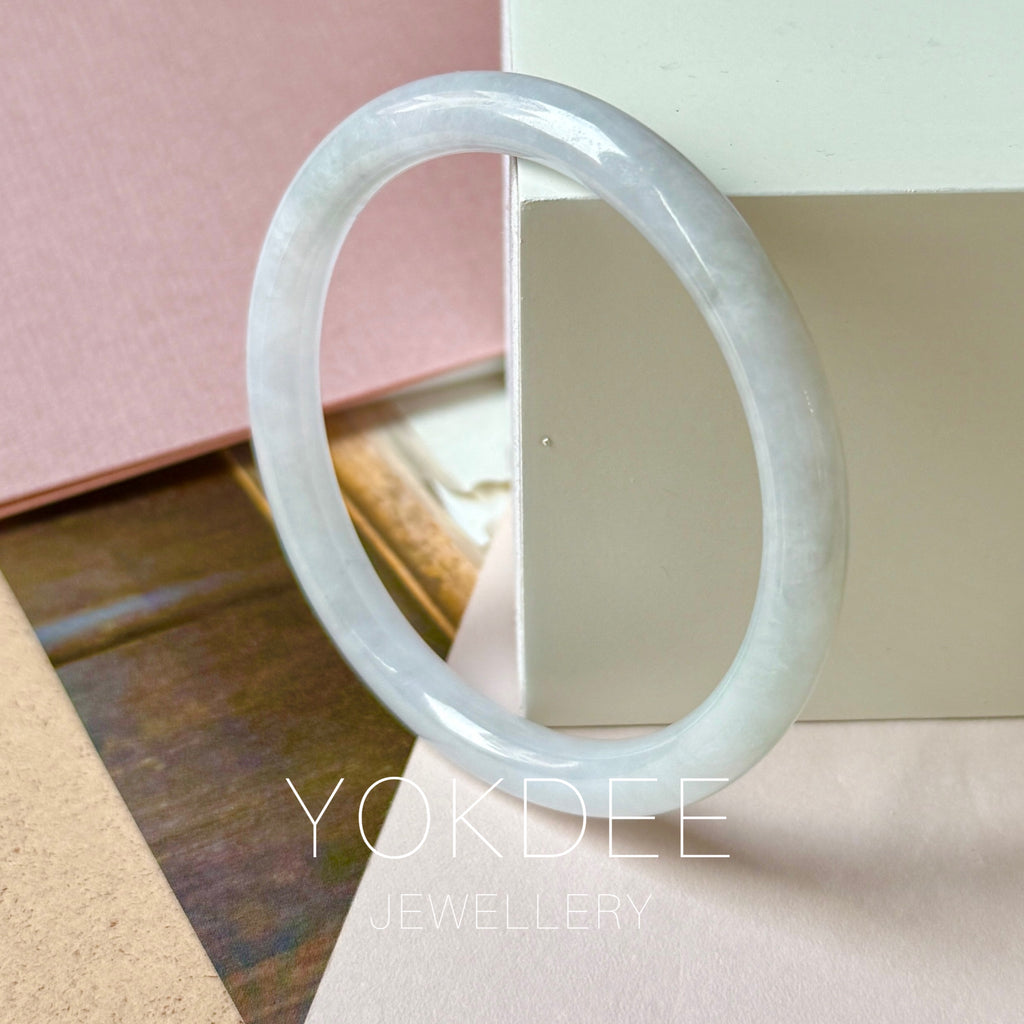 54.4mm A-Grade Natural Light Lavender Green Jadeite Traditional Round Slim Cut Bangle No. 152213